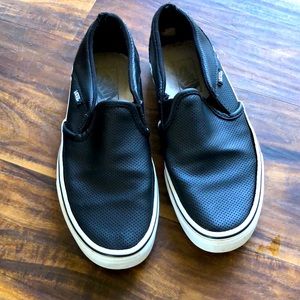 Van’s Women’s Black Leather  Slip ons-8.5
